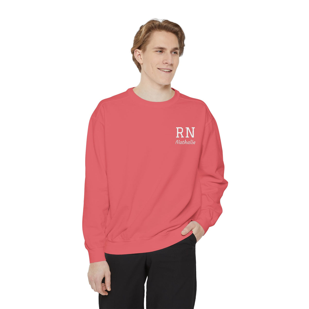 Personalized Embroidered RN Nurse Sweatshirt | Custom Name Registered Nurse Crewneck | Nurse Graduation Gift | Comfort Colors | Pocket Design