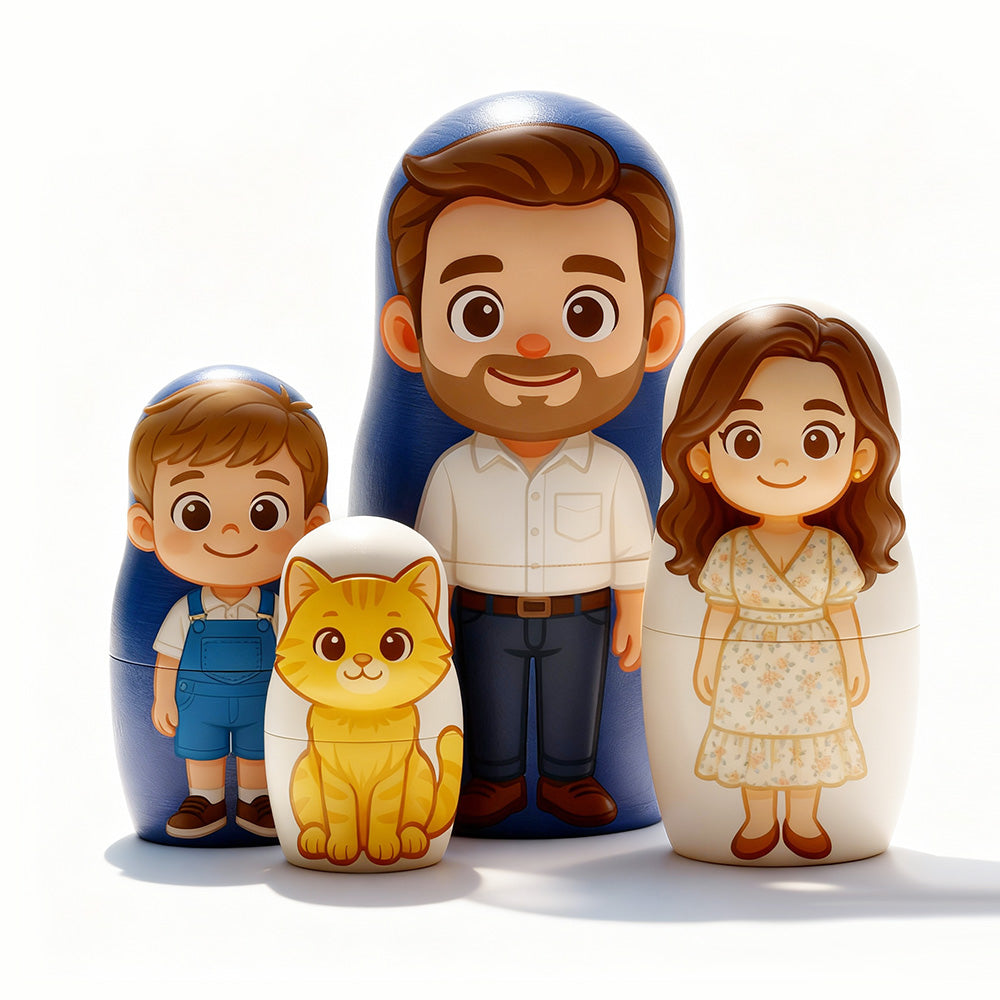 Personalized Family Portrait Nesting Doll with Box Custom Photo into Cartoon Style Preview Christmas Gift