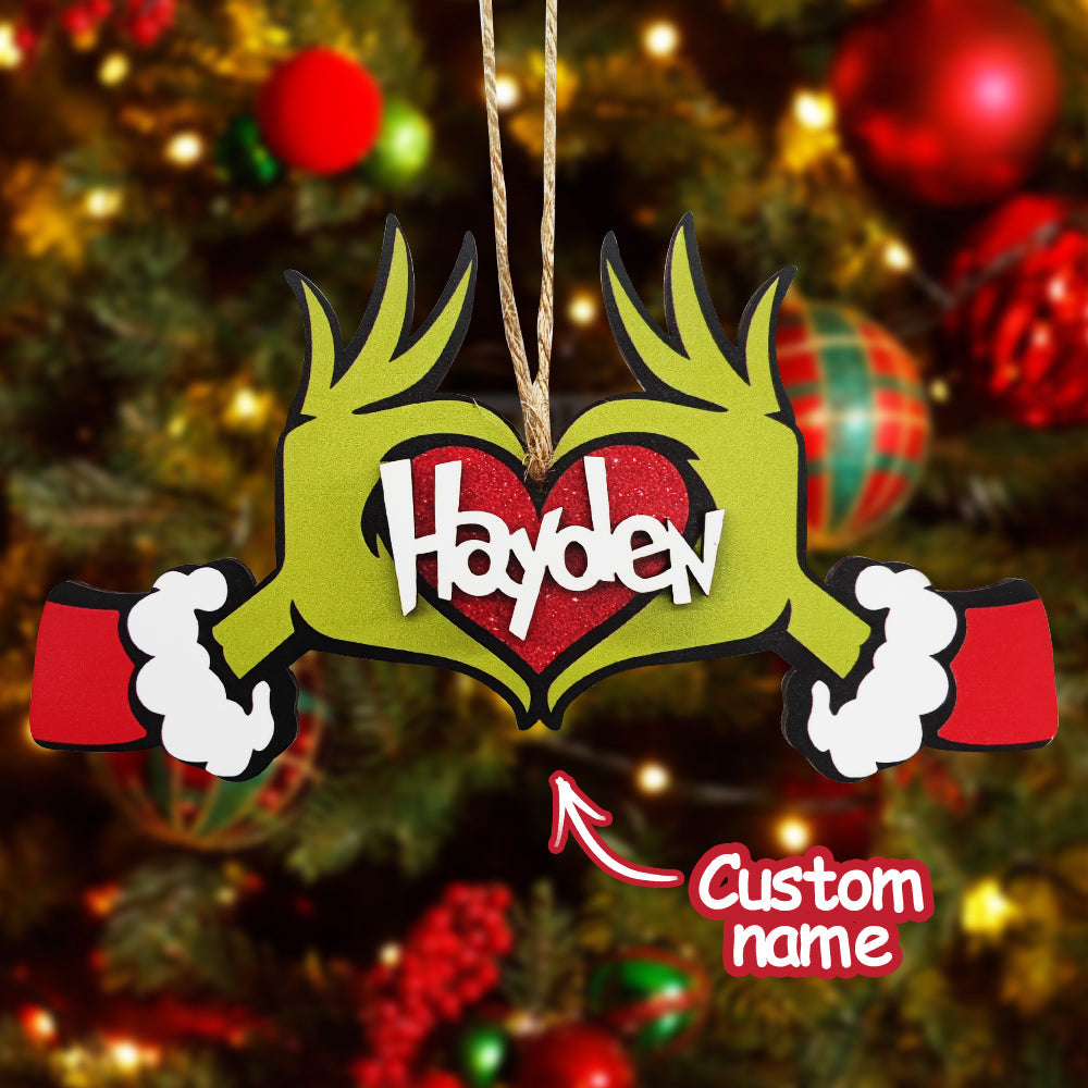 Personalized "Hayden" Grinch Christmas Ornament, Unique Wooden Gift