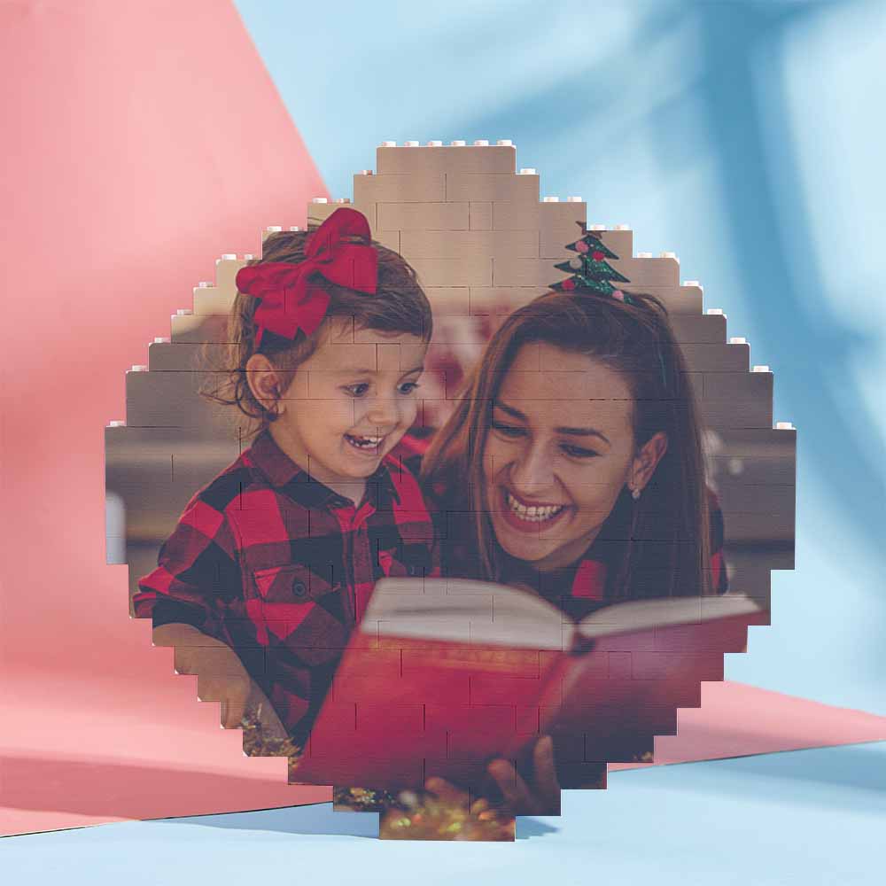 Custom photo brick puzzle with a mother and child reading a book, PVC material, perfect DIY gift.