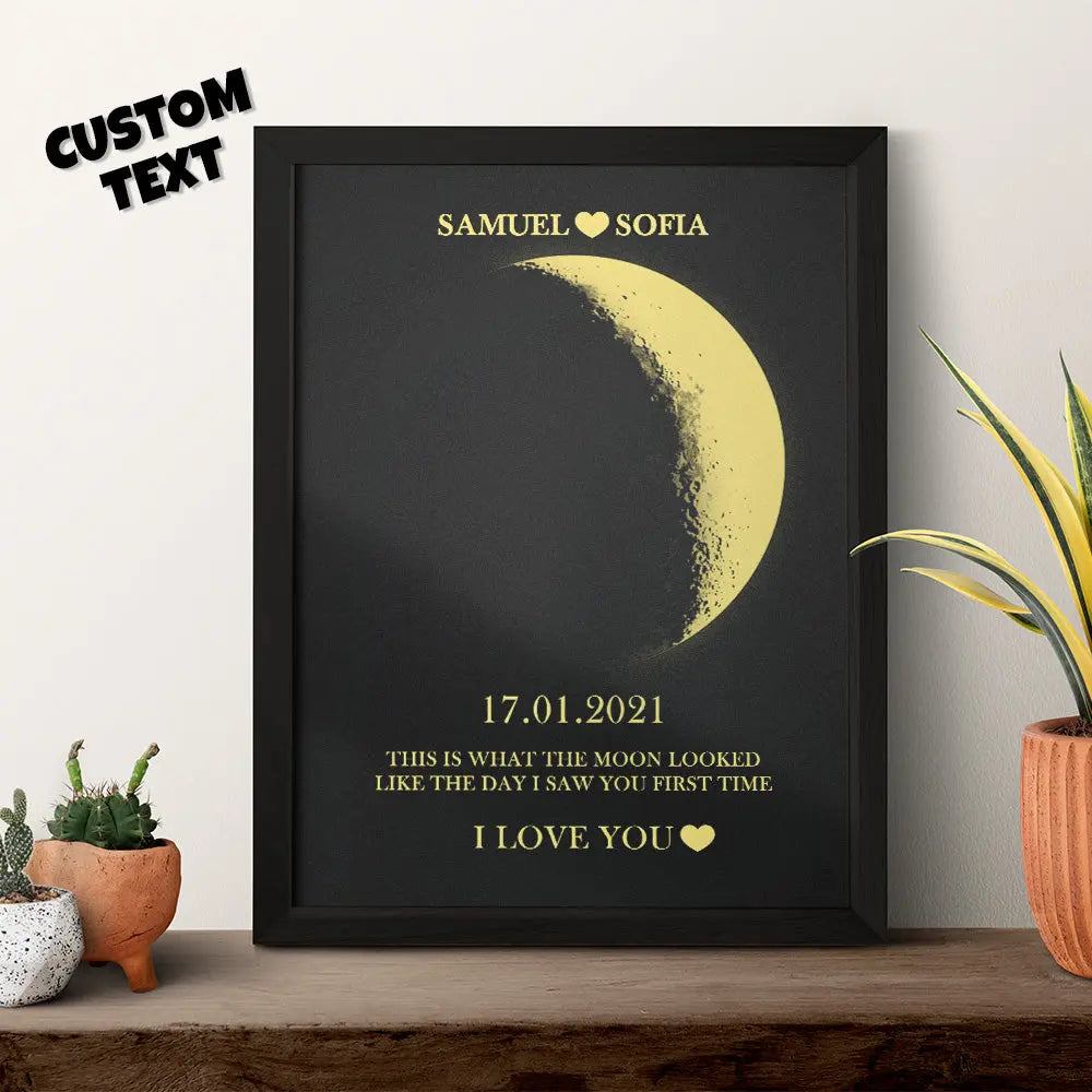 Custom Moon Phase and Names Wooden Frame with Date. Best Valentine's Day Gift.