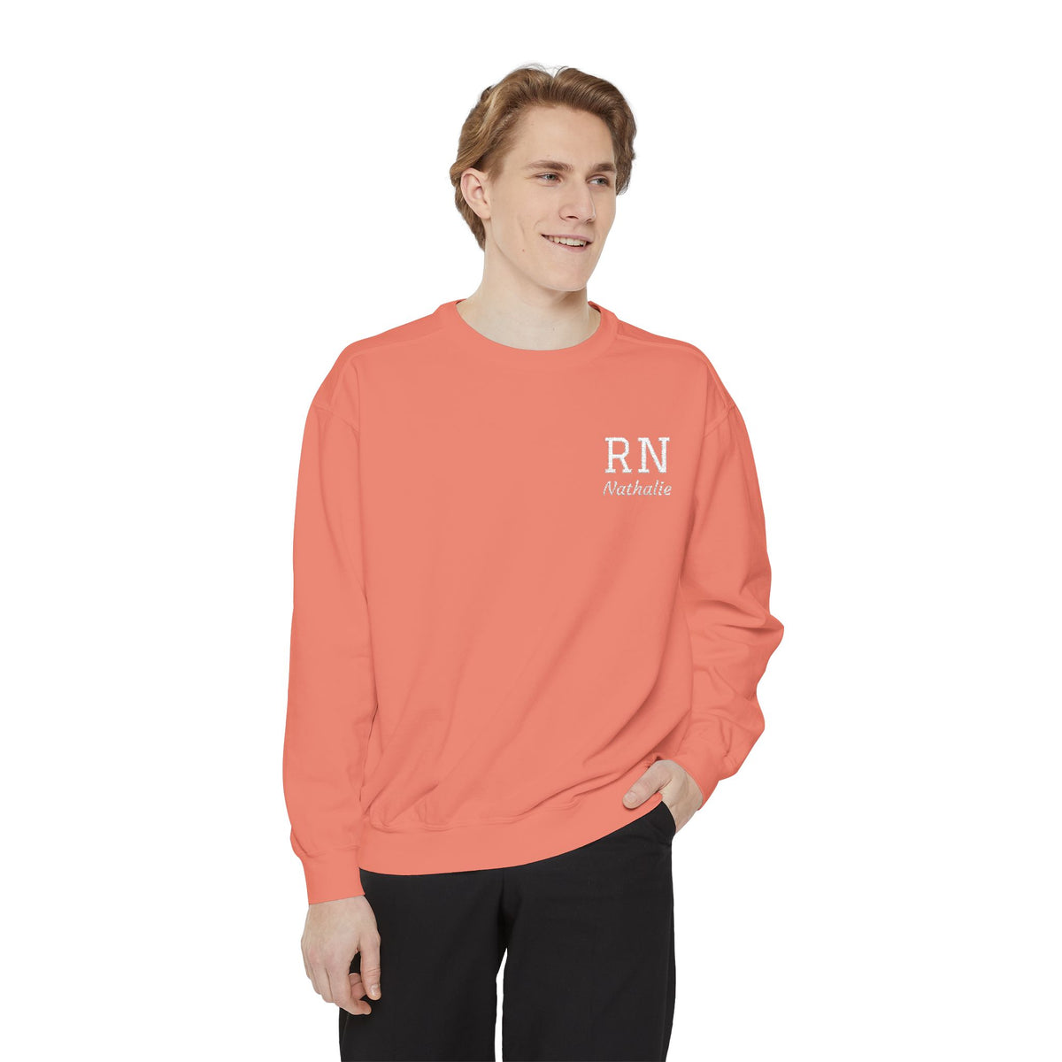 Personalized Embroidered RN Nurse Sweatshirt | Custom Name Registered Nurse Crewneck | Nurse Graduation Gift | Comfort Colors | Pocket Design