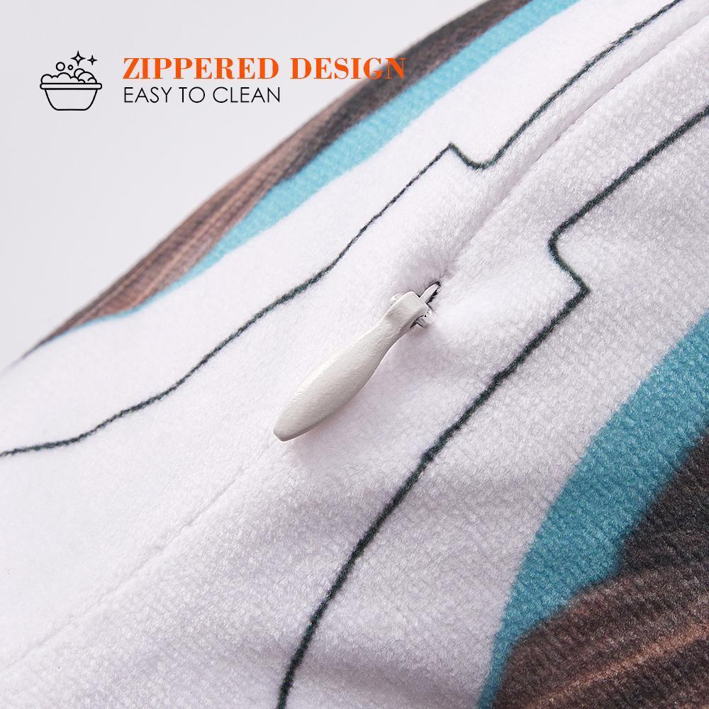 Custom Minime Pillow with zipper for easy cleaning, white fabric with blue and brown design