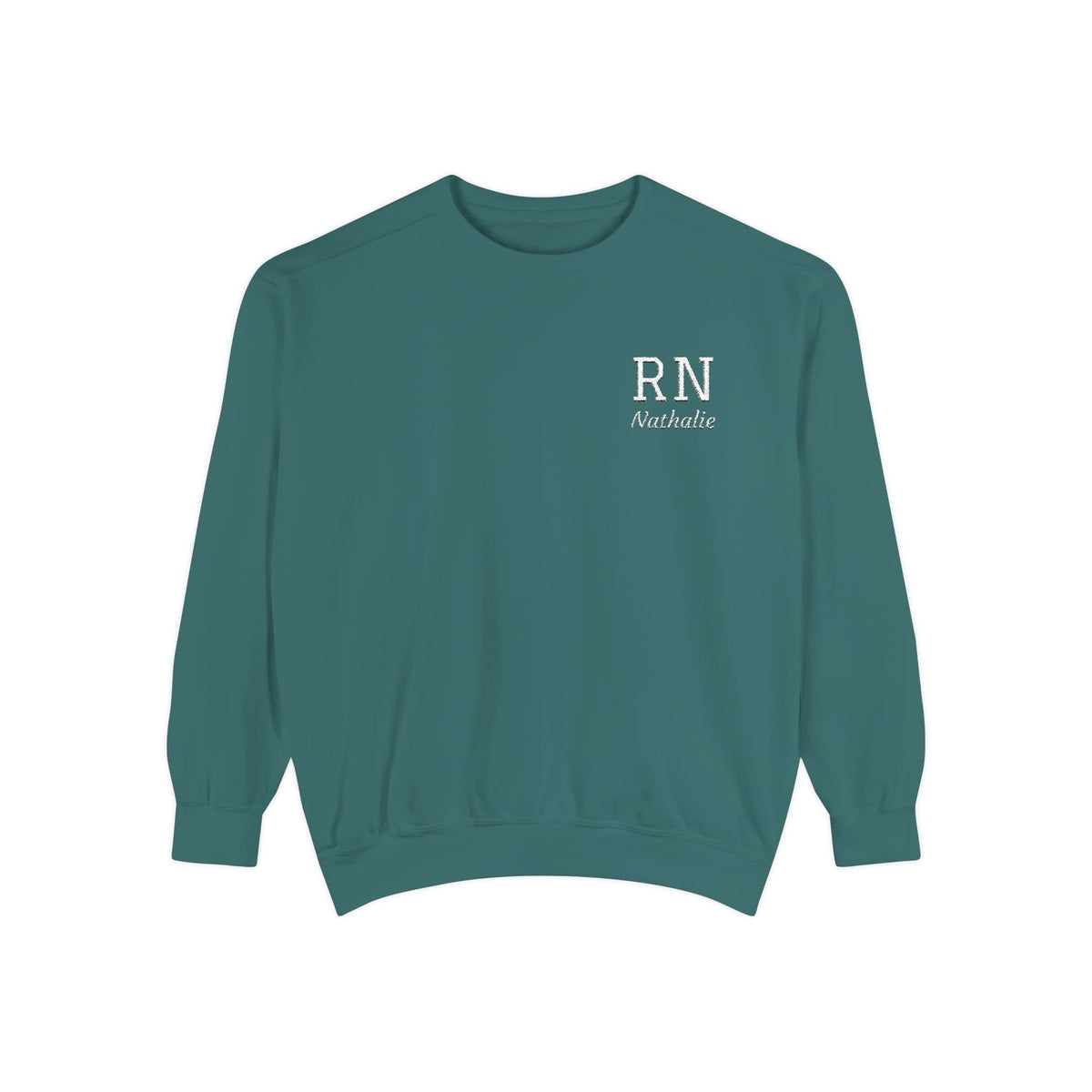 Personalized Embroidered RN Nurse Sweatshirt | Custom Name Registered Nurse Crewneck | Nurse Graduation Gift | Comfort Colors | Pocket Design