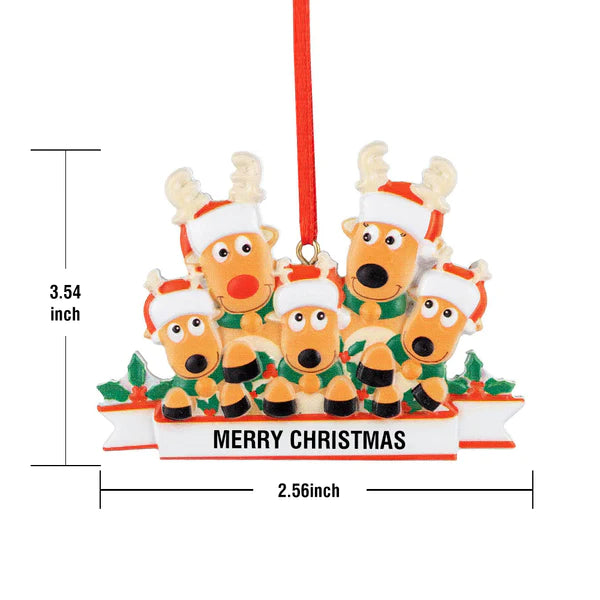 Personalized Reindeer Family Ornament with Merry Christmas text, resin Christmas decoration