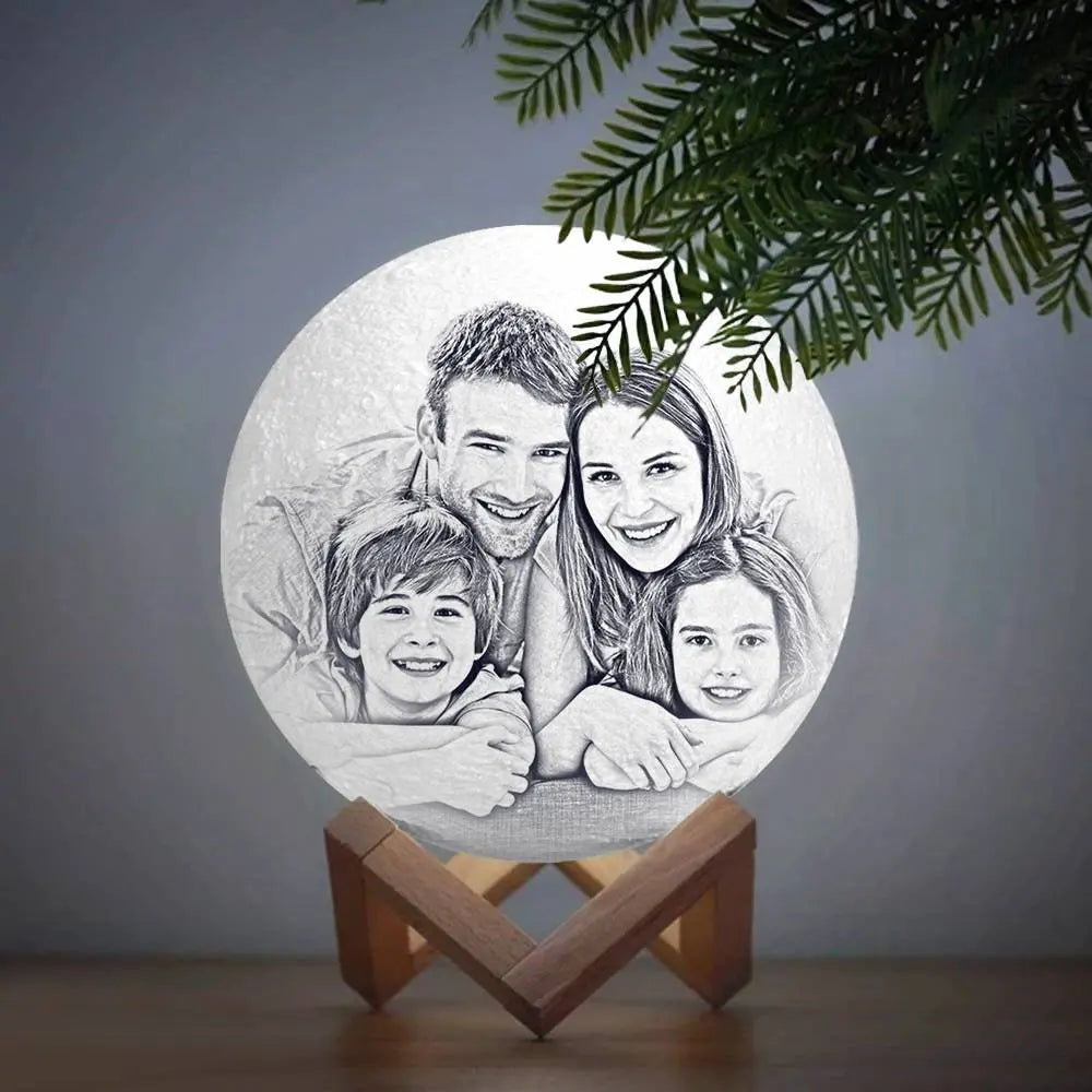 Custom 3D Printed Photo Lunar Light Moon Lamp, personalized with family photo, perfect Christmas gift