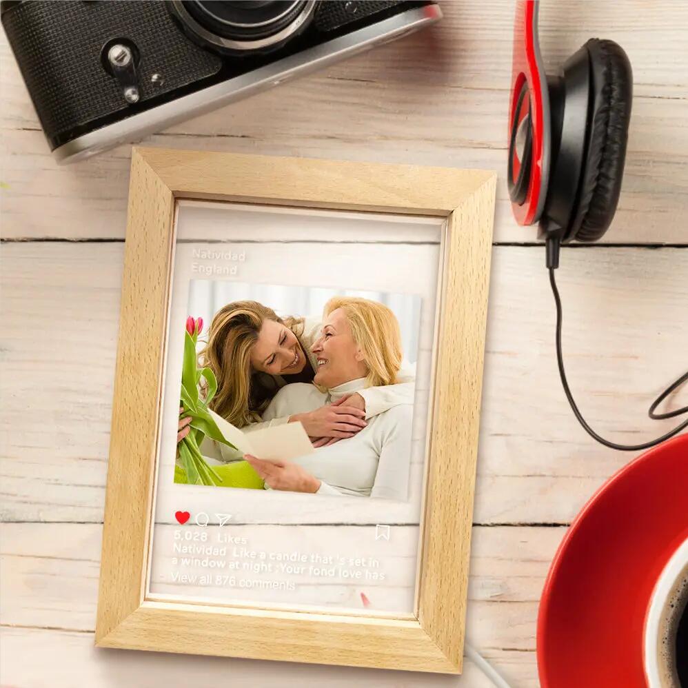 Personalized LED Night Lamp Picture Frame with Photo, Wooden Frame Desk Decor