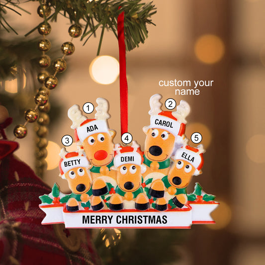 Custom Name Reindeer Family Christmas Ornament, resin, Merry Christmas gift.