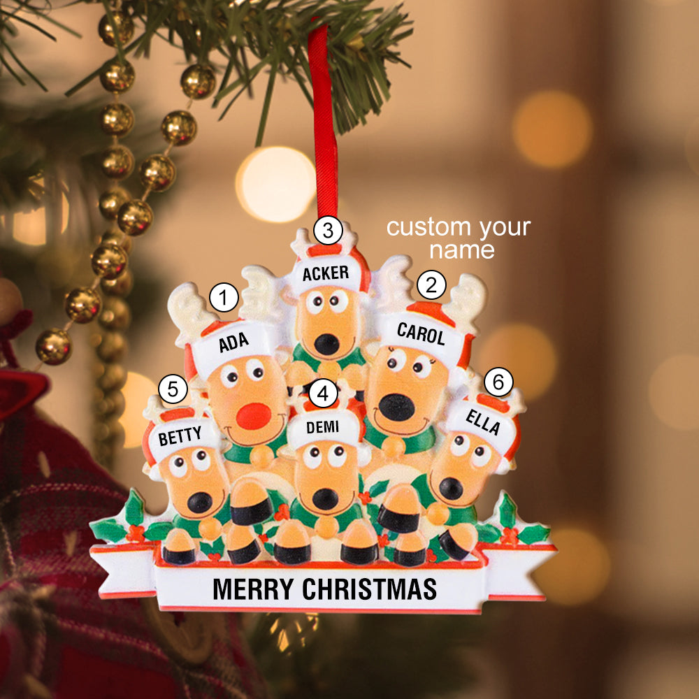 Personalized Reindeer Family Ornament with Custom Names, Resin Christmas Decoration