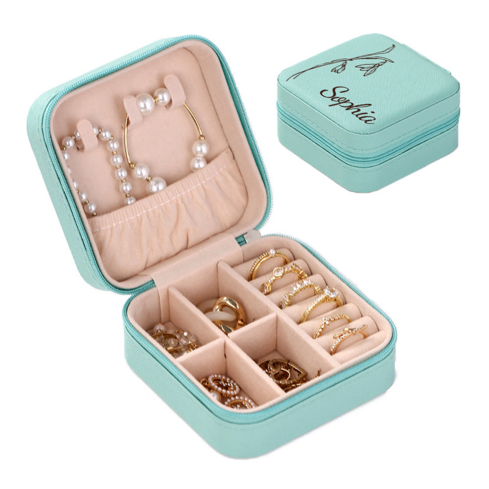 Mint green PU leather jewelry organizer, perfect gift for her, with ring, earring, necklace storage.