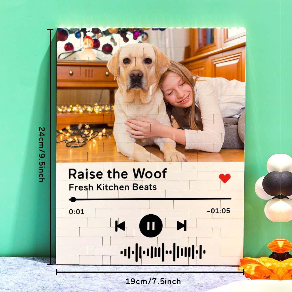 Personalized photo brick puzzle with pet and music code. A unique, romantic gift. Size: 5.39 x 6.93in