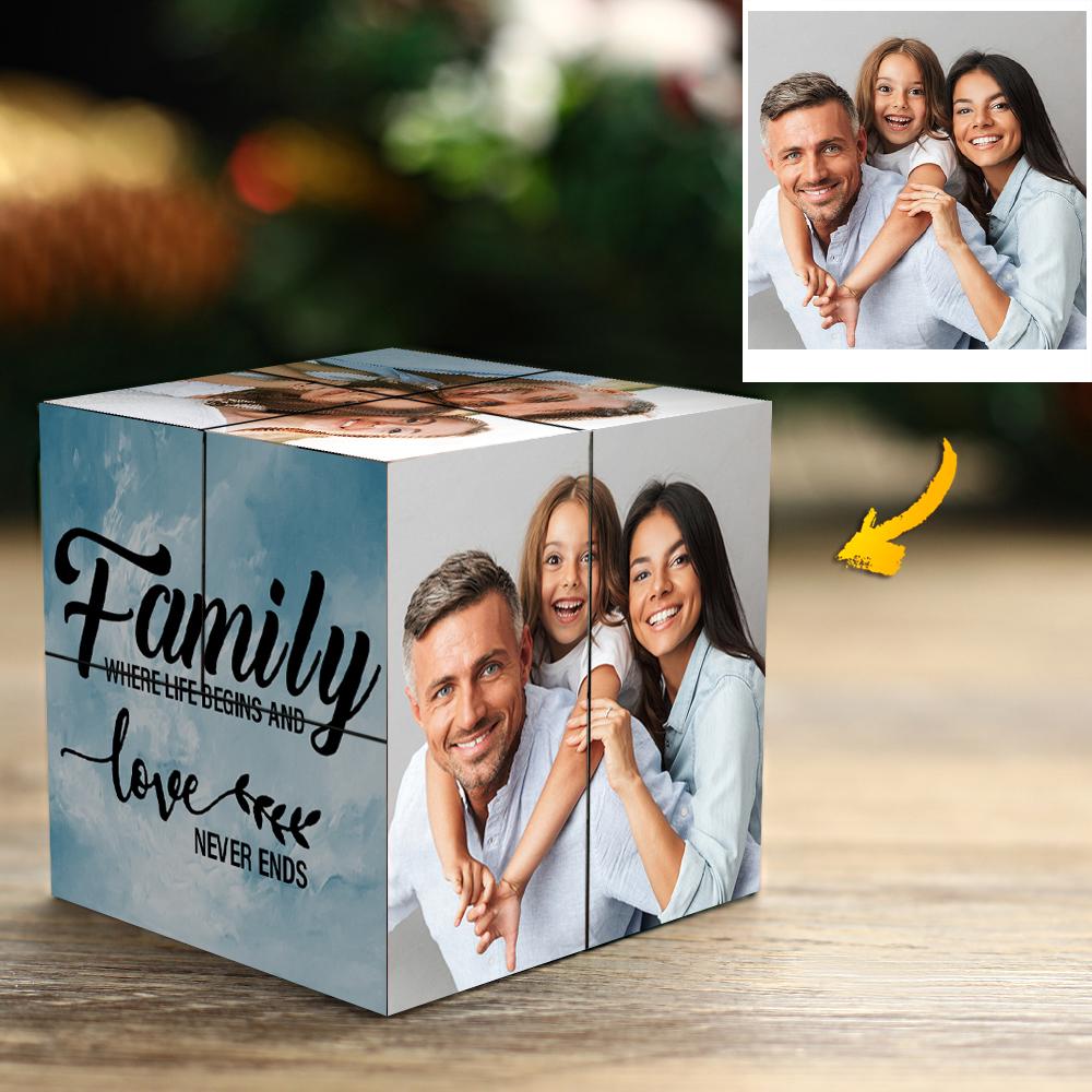 Custom Photo Cube with Family Photos, personalized gift, plastic magic cube frame.
