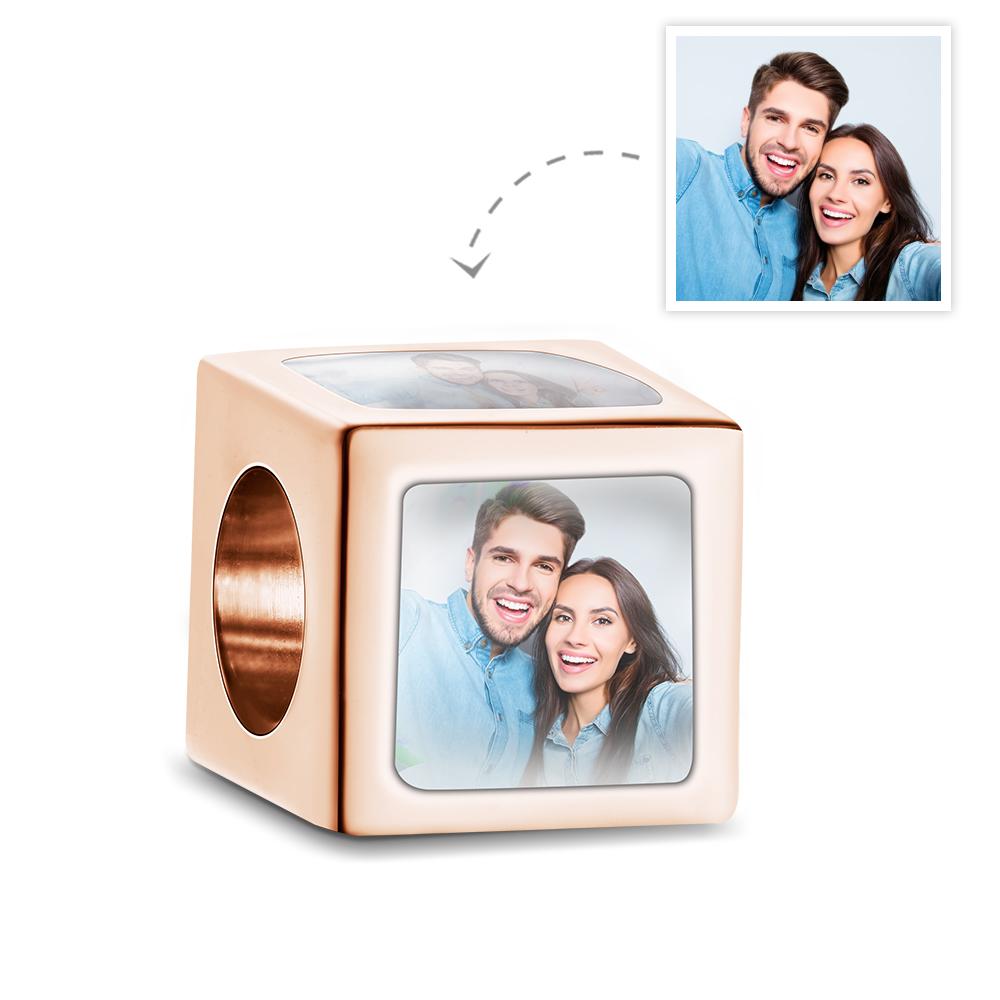Square copper charm with personalized photos of a couple, a creative and sentimental gift for women.