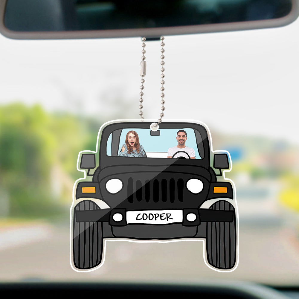 Custom Off Road Car Photo Hanging Ornament - Black, Double-Sided, Acrylic, Personalized Car Decoration