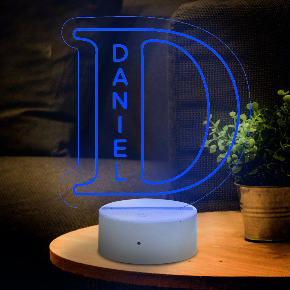 Custom D LED Night Light with Danie Name, Acrylic Letter Lamp, USB Powered, Home Decor Gift.
