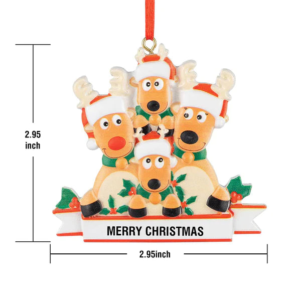 Custom Reindeer Family Christmas Ornament with Merry Christmas Text, Resin Decoration