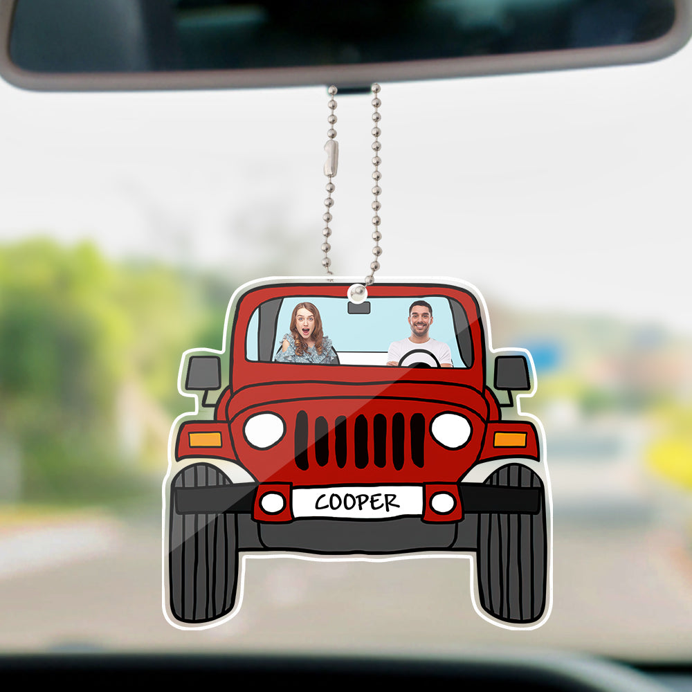 Red Personalized Off Road Car Photo Hanging Ornament with Couple Photo