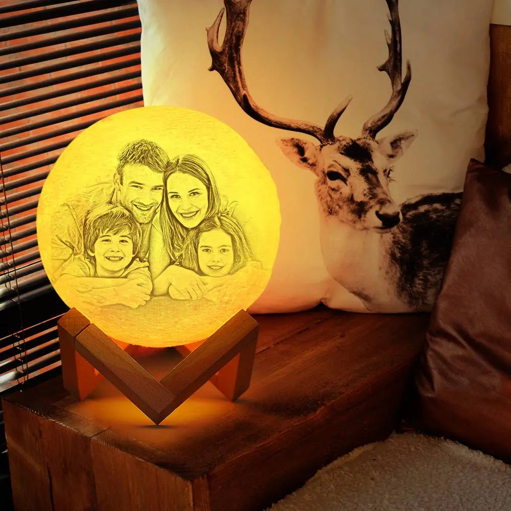 Custom photo lunar lamp, personalized family image, perfect gift for home decor and Christmas